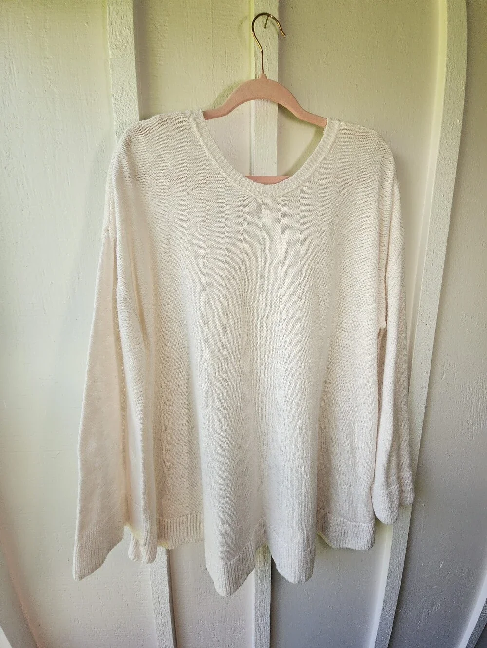 FREE PEOPLE Free-est Deep V-Neck Pullover Sweater Knit Cream Oversized Size Med